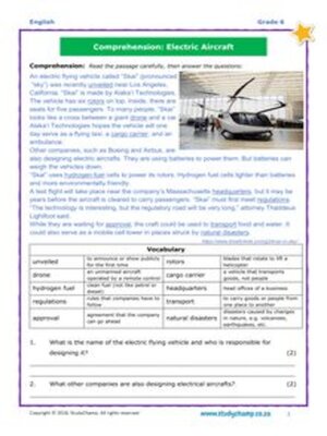 cover image of Grade 6 English: Comprehension - Electric Aircraft